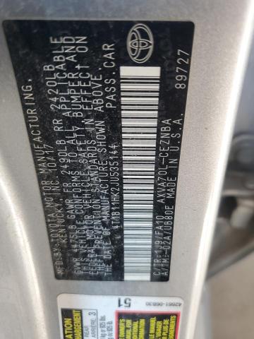 4T1B11HK2JU535144 - 2018 TOYOTA CAMRY L GRAY photo 12