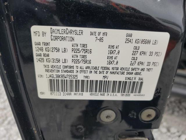 1J4GL38K85W725325 - 2005 JEEP LIBERTY RENEGADE BLACK photo 12