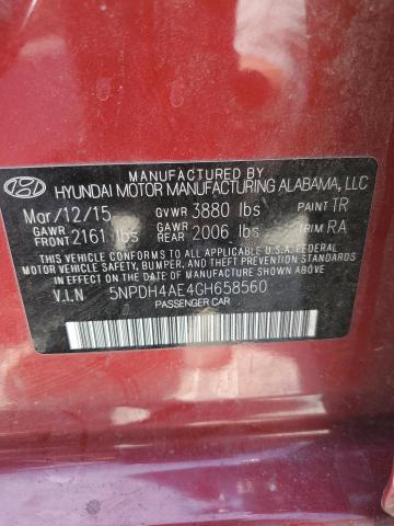 5NPDH4AE4GH658560 - 2016 HYUNDAI ELANTRA SE RED photo 12