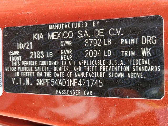 3KPF54AD1NE421745 - 2022 KIA FORTE GT LINE ORANGE photo 13