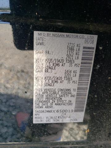 5N1DR2MN8JC650019 - 2018 NISSAN PATHFINDER S BLACK photo 12