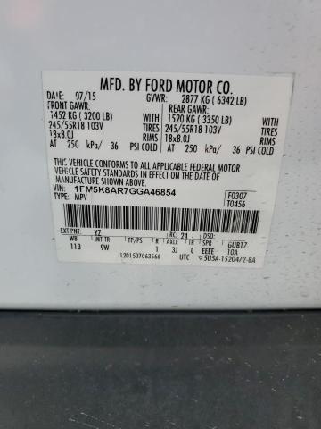 1FM5K8AR7GGA46854 - 2016 FORD EXPLORER POLICE INTERCEPTOR 白色 照片 12