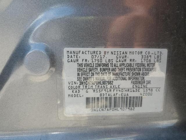 3N1CN7AP0HL907982 - 2017 NISSAN VERSA S 灰色 照片 12