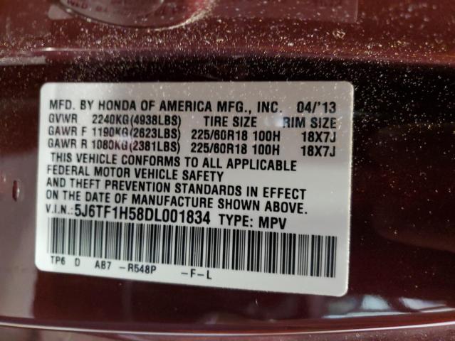 5J6TF1H58DL001834 - 2013 HONDA CROSSTOUR EXL ბურგუნდია ფოტო 14