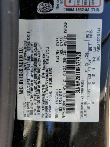 3LNHM28T18R627928 - 2008 LINCOLN MKZ BLACK photo 12