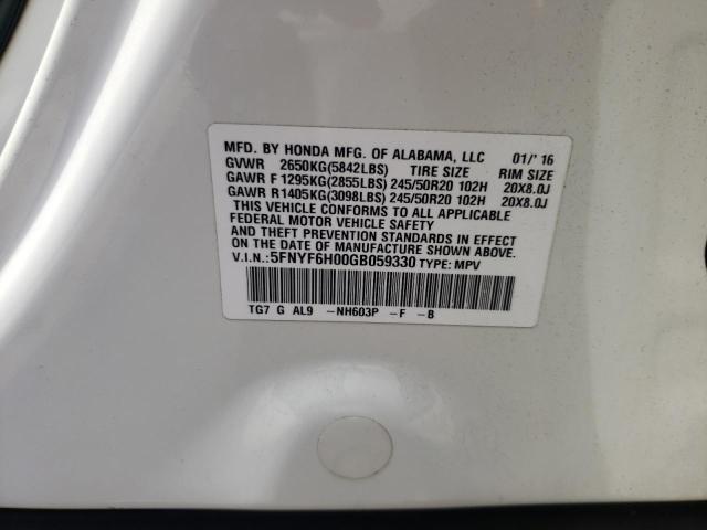 5FNYF6H00GB059330 - 2016 HONDA PILOT ELITE WHITE photo 13