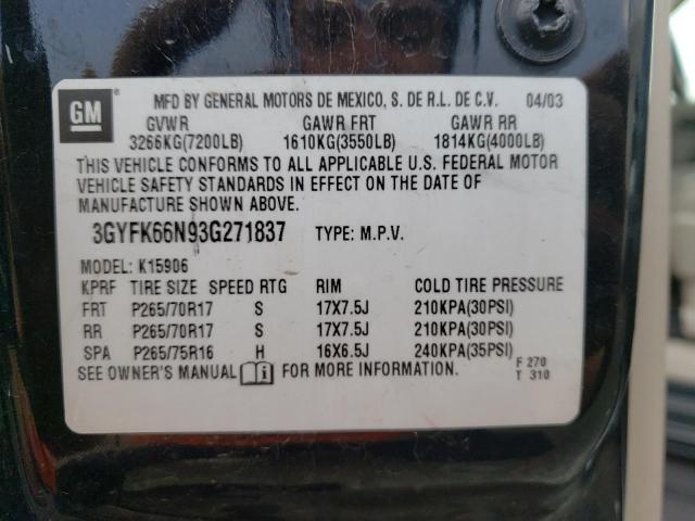 3GYFK66N93G271837 - 2003 CADILLAC ESCALADE ESV BLACK photo 13