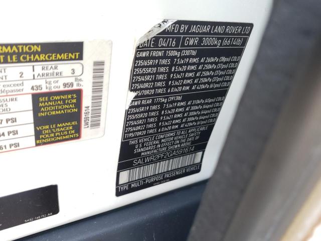 SALWR2PF2GA591614 - 2016 LAND ROVER RANGE ROVE HSE WHITE photo 13