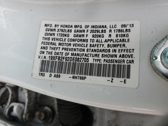 19XFB2F92DE082705 - 2013 HONDA CIVIC EXL თეთრი ფოტო 12
