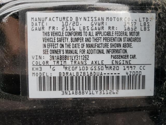 3N1AB8BV1LY311262 - 2020 NISSAN SENTRA S BLACK photo 12