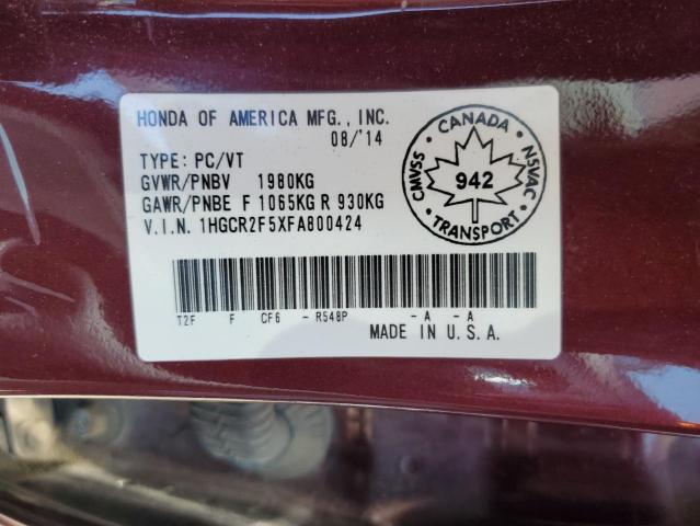 1HGCR2F5XFA800424 - 2015 HONDA ACCORD SPORT MAROON photo 12