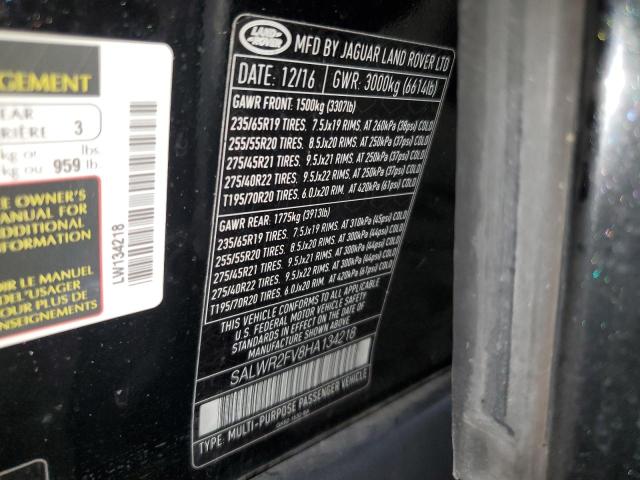 SALWR2FV8HA134218 - 2017 LAND ROVER RANGE ROVE HSE BLACK photo 14