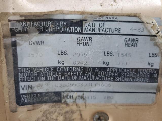 1C3BC55G3DG175606 - 1983 CHRYSLER LEBARON 金色 照片 12