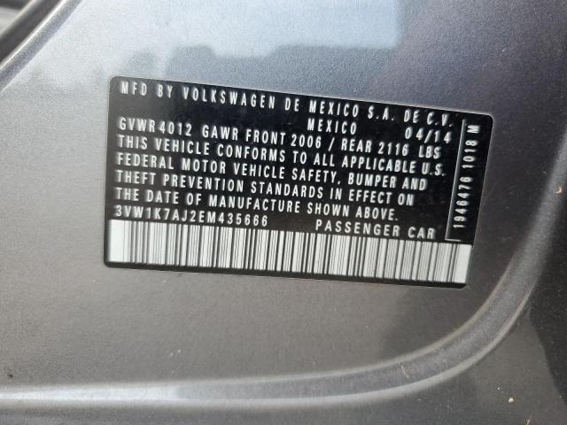 3VW1K7AJ2EM435666 - 2014 VOLKSWAGEN JETTA BASE 灰色 照片 12
