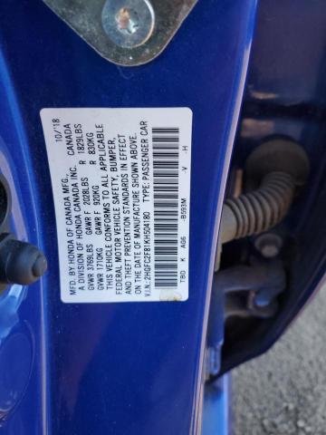 2HGFC2F81KH504180 - 2019 HONDA CIVIC SPORT ლურჯი ფოტო 12