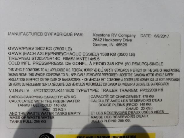 4YDT32227JK411820 - 2018 KEYSTONE PASSPORT WHITE photo 10