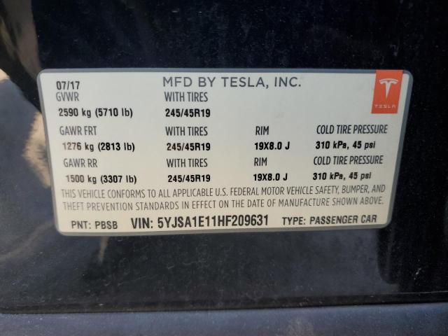 5YJSA1E11HF209631 - 2017 TESLA MODEL S Սև լուսանկար 12