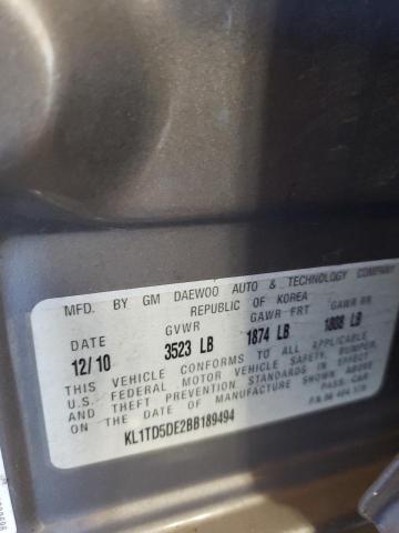 KL1TD5DE2BB189494 - 2011 CHEVROLET AVEO LS 灰色 照片 10