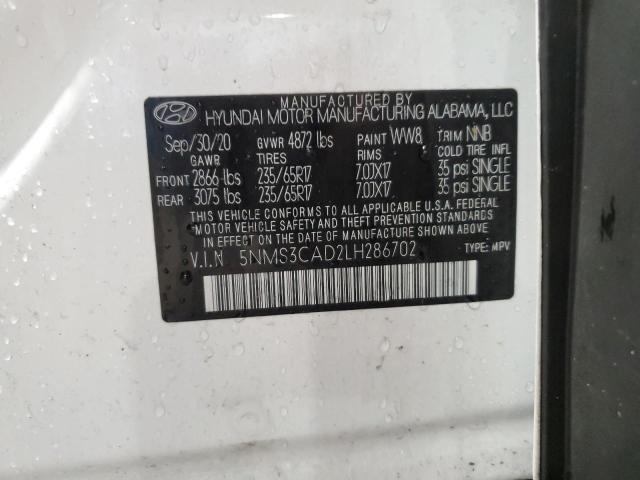 5NMS3CAD2LH286702 - 2020 HYUNDAI SANTA FE SEL WHITE photo 13