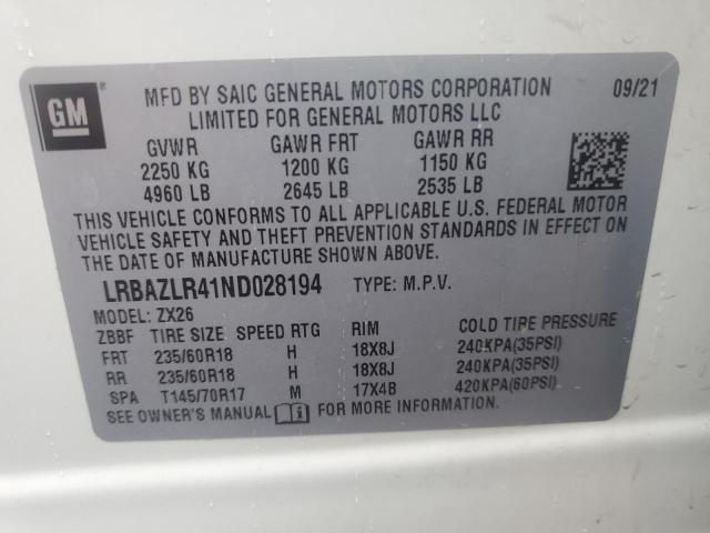LRBAZLR41ND028194 - 2022 BUICK ENVISION PREFERRED WHITE photo 14
