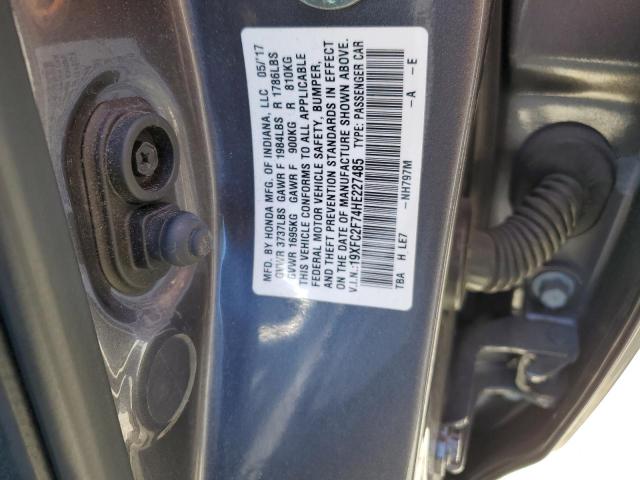 19XFC2F74HE227485 - 2017 HONDA CIVIC EX GRAY photo 12