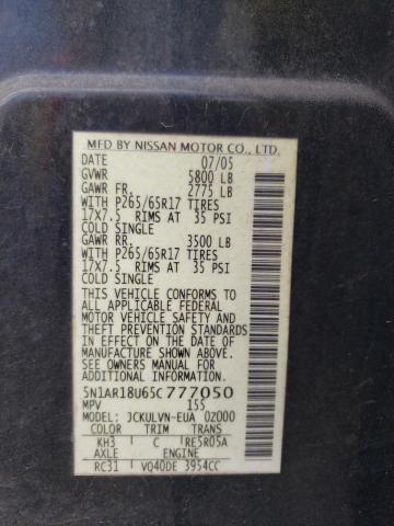 5N1AR18U65C777050 - 2005 NISSAN PATHFINDER LE 黑色 照片 12