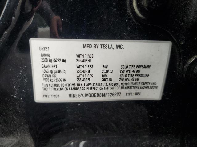 5YJYGDED8MF126227 - 2021 TESLA MODEL Y შავი ფოტო 13