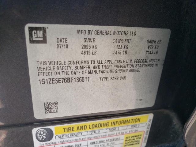 1G1ZE5E76BF136511 - 2011 CHEVROLET MALIBU LTZ ნაცრისფერი ფოტო 12