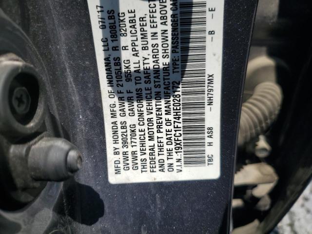 19XFC1F74HE028172 - 2017 HONDA CIVIC EXL GRAY photo 12