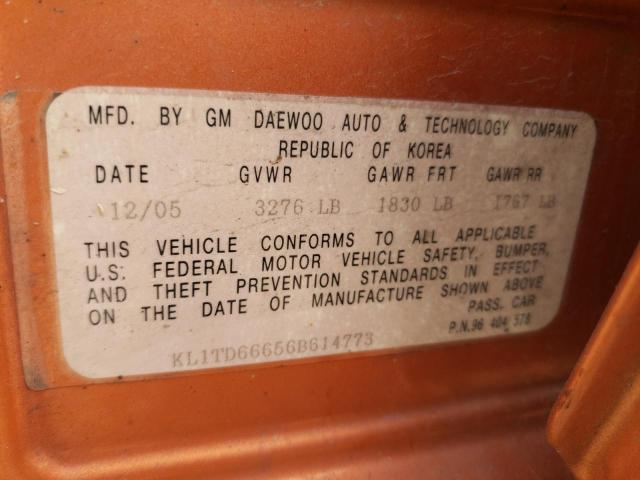 KL1TD66656B614773 - 2006 CHEVROLET AVEO BASE Narıncı foto 12