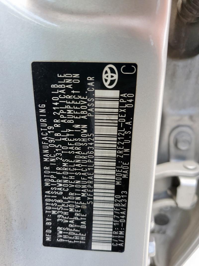 5YFEPRAE1LP063425 - 2020 TOYOTA COROLLA LE SILVER photo 12