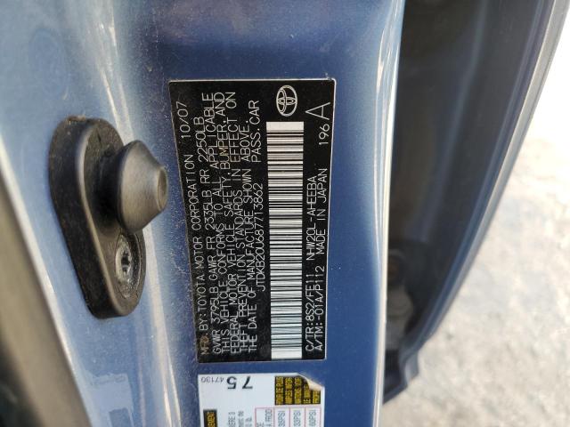 JTDKB20U687713862 - 2008 TOYOTA PRIUS BLUE photo 12