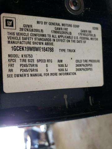 1GCEK19W8WE184788 - 1998 CHEVROLET C/K S K1500 BLACK photo 12