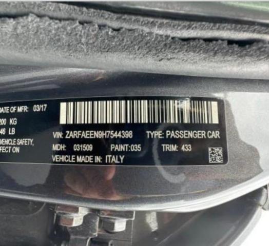 ZARFAEEN9H7544398 - 2017 ALFA ROMEO GIULIA TI Q4 GRAY photo 10