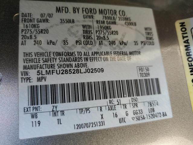 5LMFU28528LJ02509 - 2008 LINCOLN NAVIGATOR 银色 照片 13