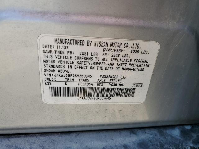 JNKAJ09F28M350645 - 2008 INFINITI EX35 BASE SILVER photo 12