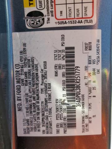 3FADP0L38CR251779 - 2012 FORD FUSION HYBRID TEAL photo 12