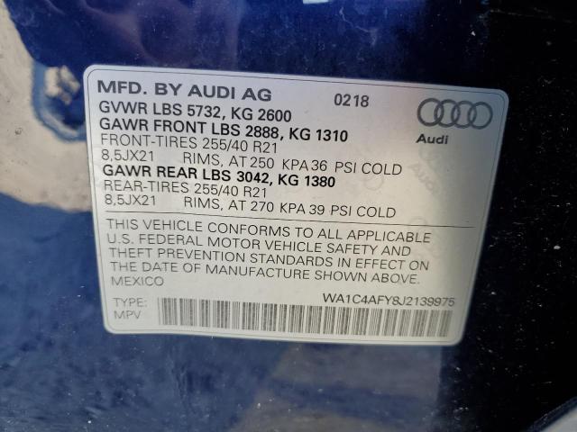 WA1C4AFY8J2139975 - 2018 AUDI SQ5 PRESTIGE 蓝色 照片 13