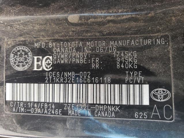 2T1KR32E16C616118 - 2006 TOYOTA COROLLA MA XR CHARCOAL photo 13