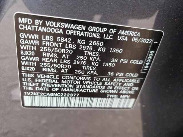 1V2KE2CA6NC222377 - 2022 VOLKSWAGEN ATLAS CROS SE GRAY photo 13