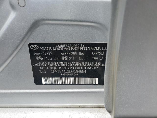 5NPEB4AC8DH594684 - 2013 HYUNDAI SONATA GLS SILVER photo 12