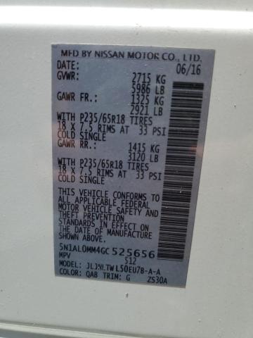 5N1AL0MM4GC525656 - 2016 INFINITI QX60 თეთრი ფოტო 12