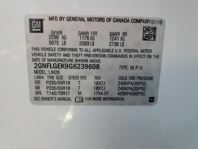 2GNFLGEK9G6239608 - 2016 CHEVROLET EQUINOX LTZ WHITE photo 14