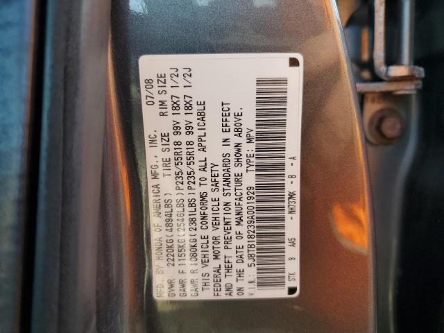 5J8TB18239A001929 - 2009 ACURA RDX GRAY photo 10