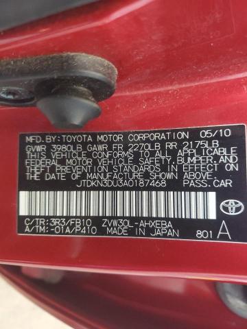 JTDKN3DU3A0187468 - 2010 TOYOTA PRIUS RED photo 12