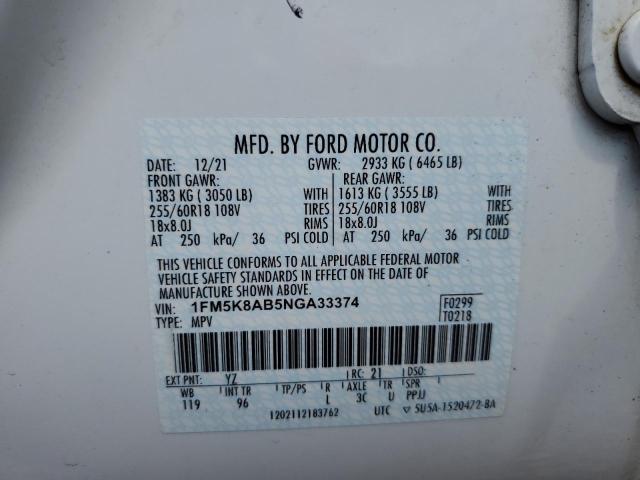 1FM5K8AB5NGA33374 - 2022 FORD EXPLORER POLICE INTERCEPTOR 白色 照片 14