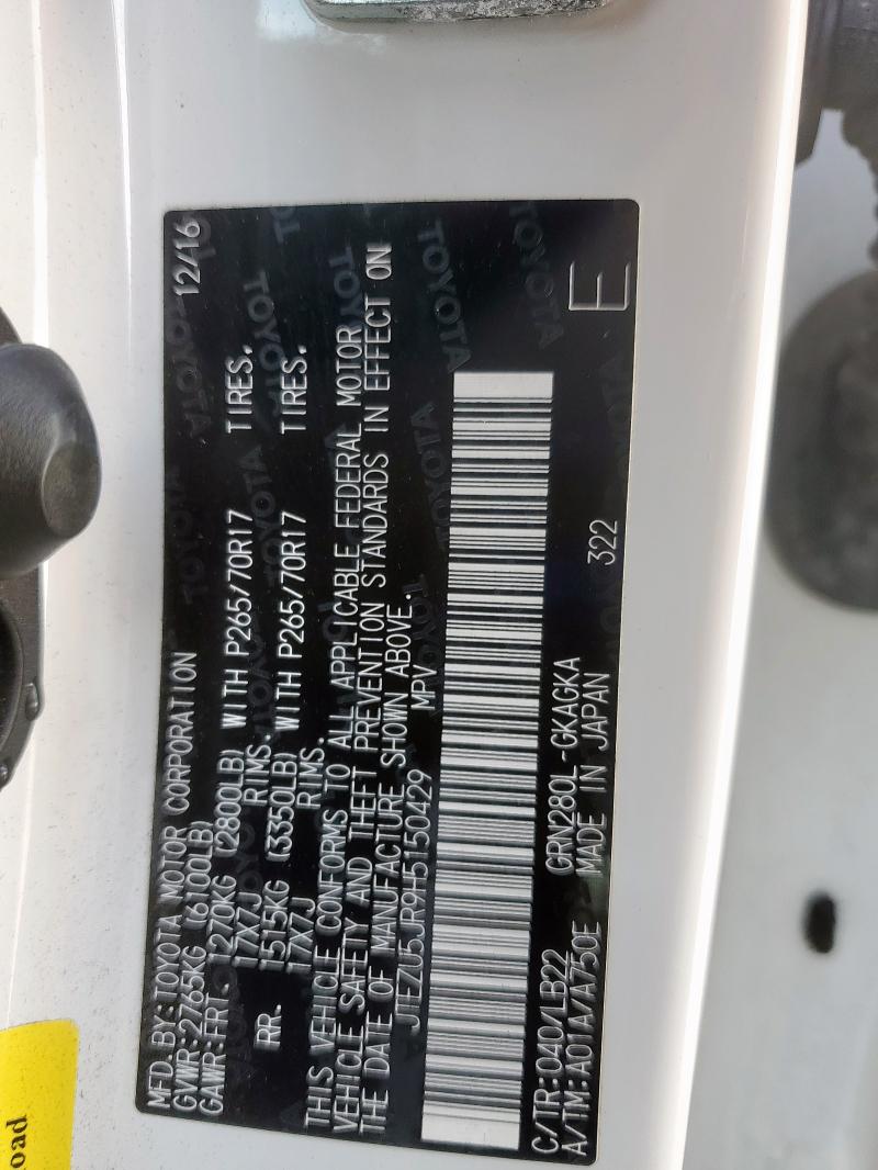 JTEZU5JR9H5150429 - 2017 TOYOTA 4RUNNER SR5 Weiß Foto 13