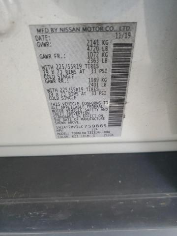 5N1AT2MV1LC759865 - 2020 NISSAN ROGUE S 银色 照片 12