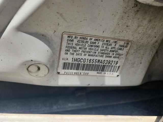 1HGCG1655WA039219 - 1998 HONDA ACCORD EX أبيض صورة 12