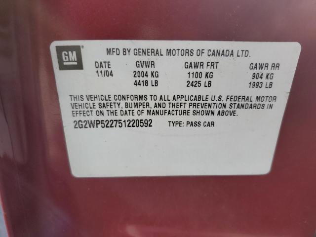 2G2WP522751220592 - 2005 PONTIAC GRAND PRIX 勃艮第红 照片 12